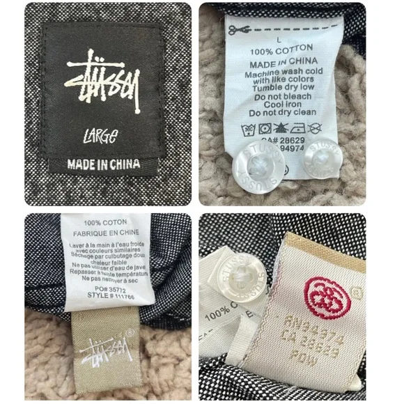 Stussy Men's Button Front Long Sleeve Textured Cotton Skater Shirt Size Large